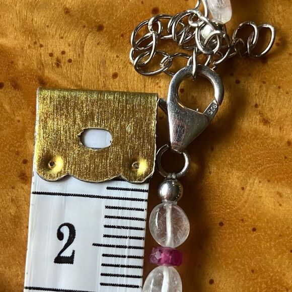 Natural Rainbow Moonstone Ruby Sterling Silver Beaded Necklace - Picture 10 of 10